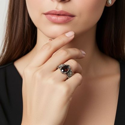 Sotiya Vintage Filigree Pear Cut Coffee Engagement Ring Sterling Silver-Sotiya