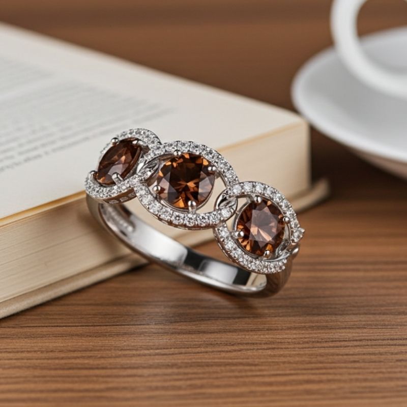 Sotiya Chain Link Round Cut Coffee Women's Wedding Ring Sterling Silver-Sotiya