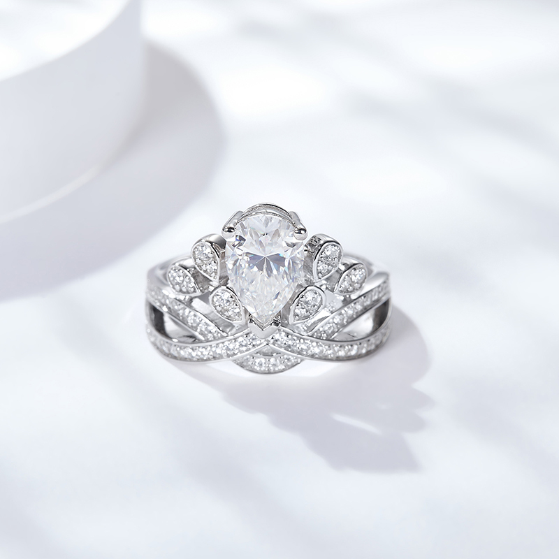 Sotiya Vintage Crossover Pear Cut Moissanite Engagement Ring Sterling Silver-Sotiya