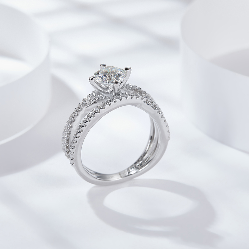 Sotiya Crossover Round Cut Moissanite Engagement Ring Sterling Silver-Sotiya