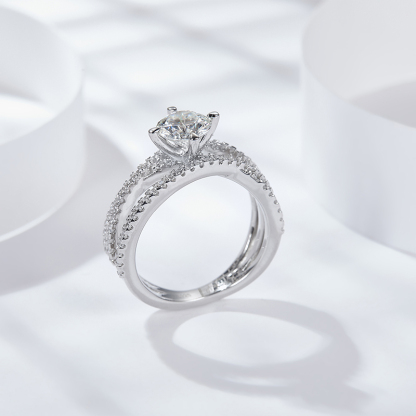 Sotiya Crossover Round Cut Moissanite Engagement Ring Sterling Silver-Sotiya