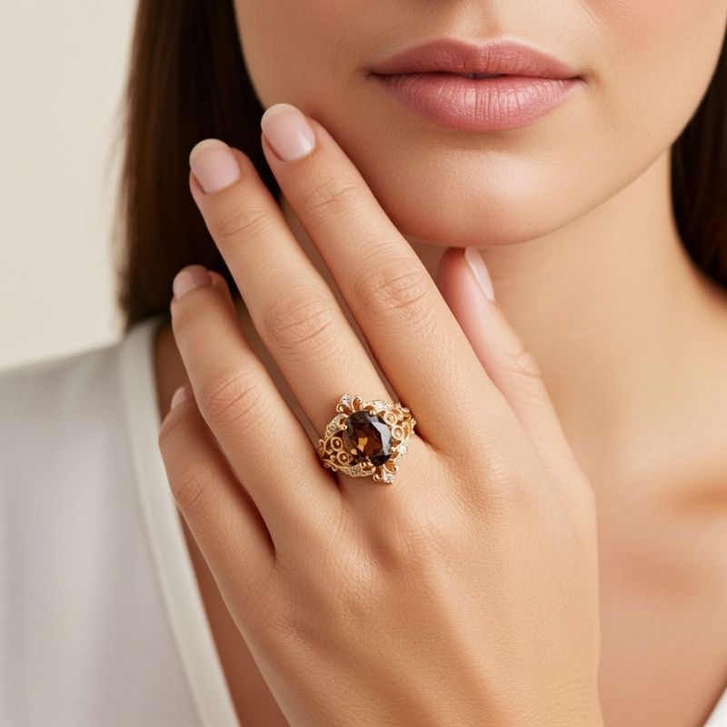 Sotiya Rococo Oval Cut Coffee Engagement Ring Sterling Silver-Sotiya