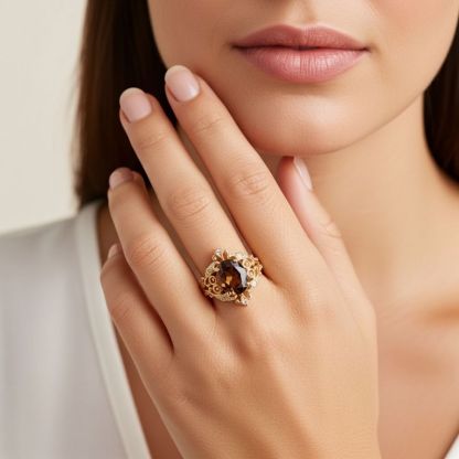 Sotiya Rococo Oval Cut Coffee Engagement Ring Sterling Silver-Sotiya