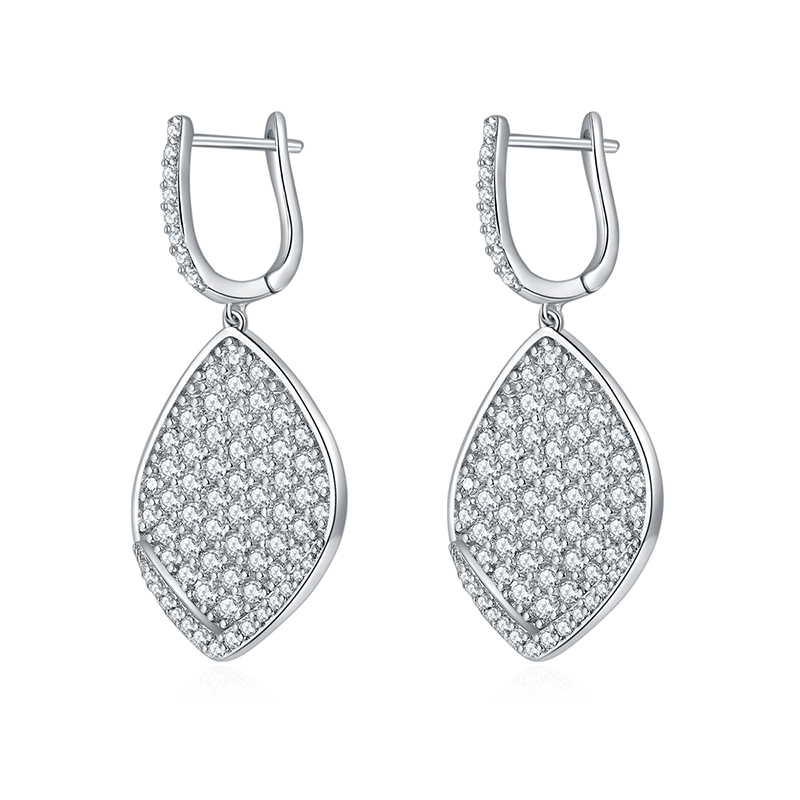 Sotiya Leaf Design Round Cut Moissanite Drop Earrings Sterling Silver-Sotiya