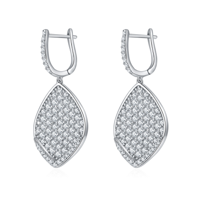 Sotiya Leaf Design Round Cut Moissanite Drop Earrings Sterling Silver-Sotiya