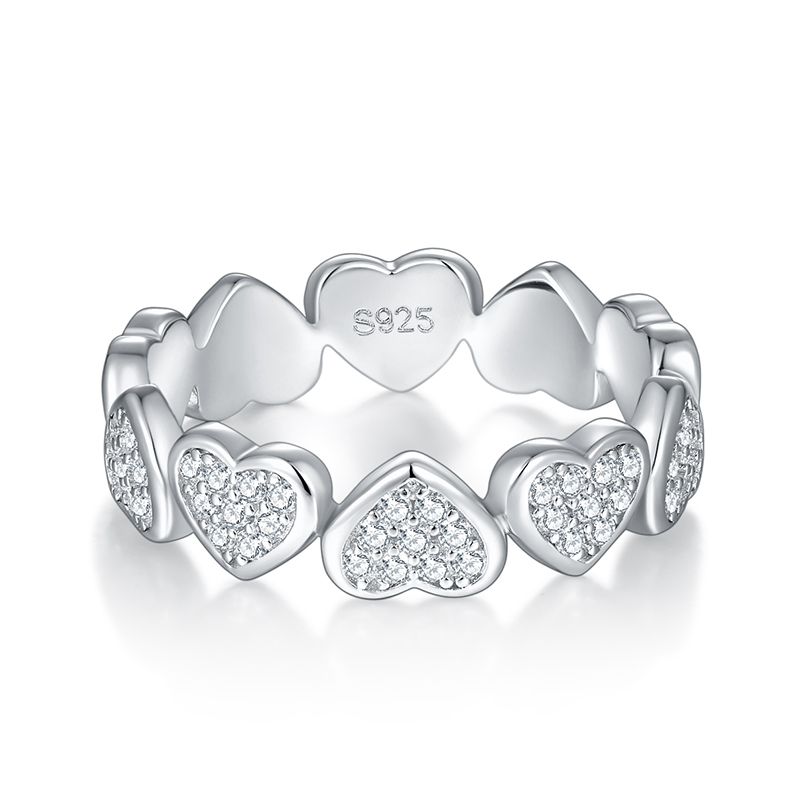 Sotiya Pave Heart Moissanite Eternity Ring Sterling Silver-Sotiya