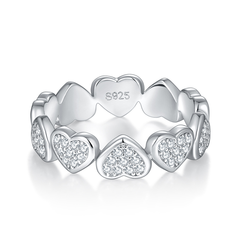 Sotiya Pave Heart Moissanite Eternity Ring Sterling Silver-Sotiya