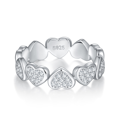 Sotiya Pave Heart Moissanite Eternity Ring Sterling Silver-Sotiya