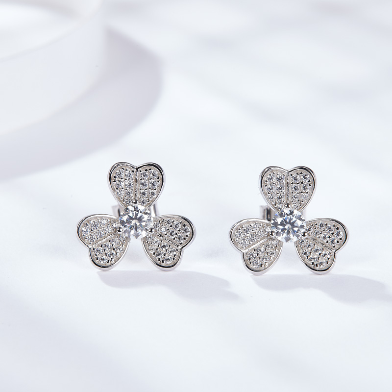 Sotiya Shamrock Round Cut Moissanite Stud Earrings Sterling Silver-Sotiya