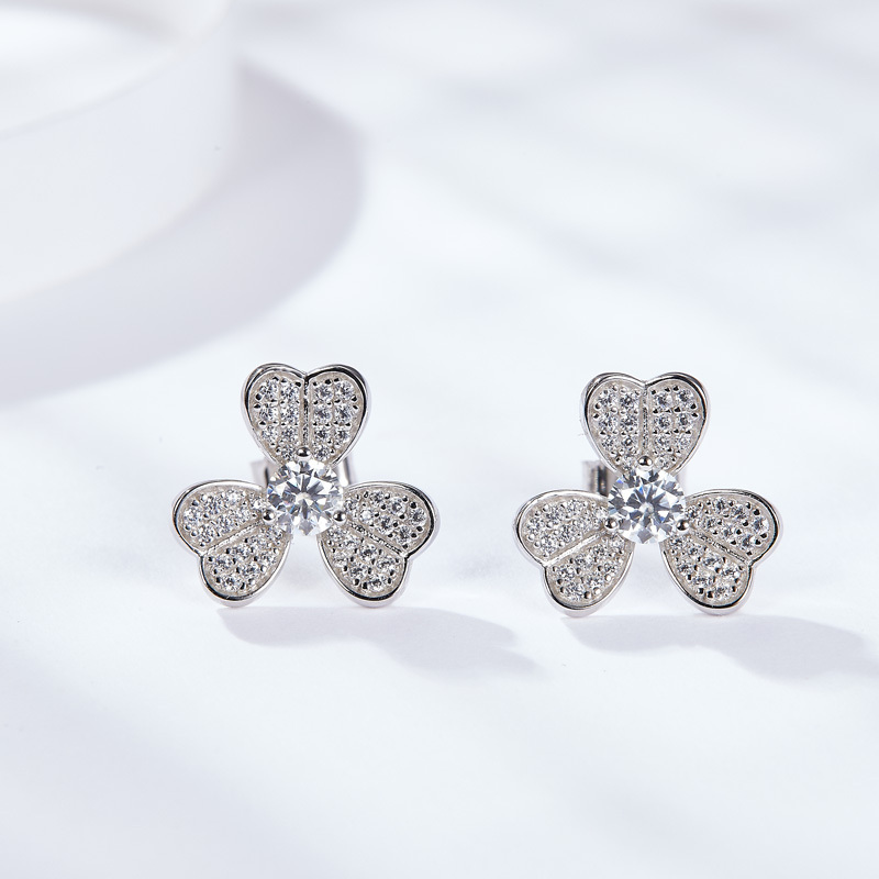Sotiya Shamrock Round Cut Moissanite Stud Earrings Sterling Silver-Sotiya