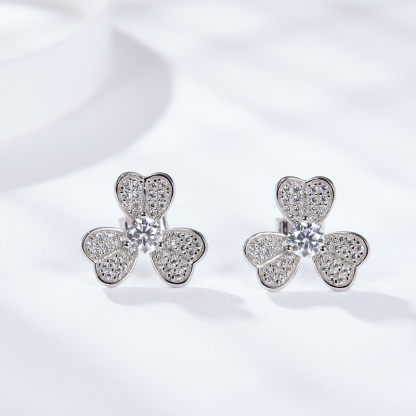 Sotiya Shamrock Round Cut Moissanite Stud Earrings Sterling Silver-Sotiya