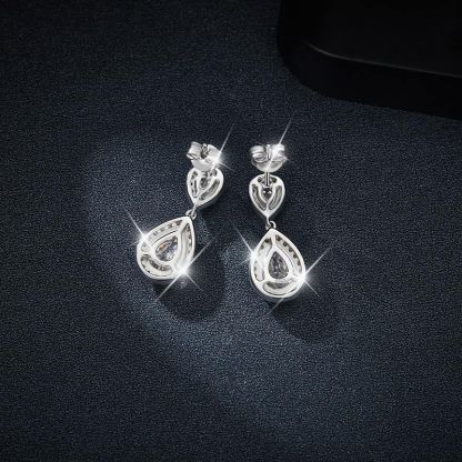 Sotiya Two Stone Halo Pear Cut Moissanite Drop Earrings Sterling Silver-Sotiya
