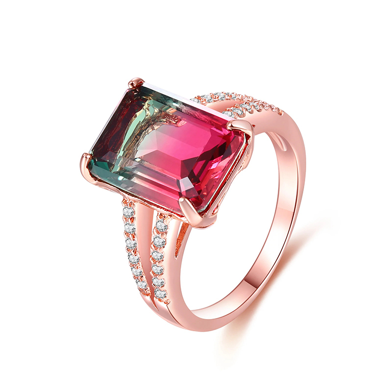 Sotiya Emerald Cut Watermelon Engagement Ring Sterling Silver-Sotiya