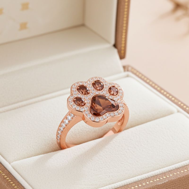 Sotiya Pet Cat Dog Paw Halo Coffee Heart Cut Cocktail Ring Sterling Silver-Sotiya