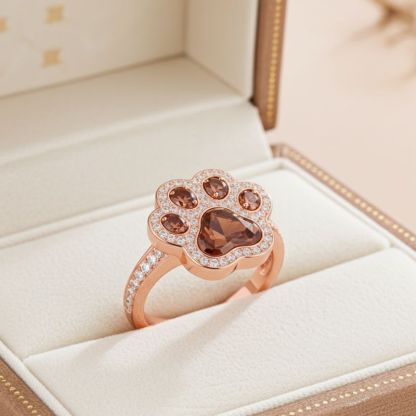 Sotiya Pet Cat Dog Paw Halo Coffee Heart Cut Cocktail Ring Sterling Silver-Sotiya