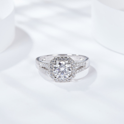 Sotiya Squircle Shaped Halo Round Cut Engagement Ring Sterling Silver-Sotiya