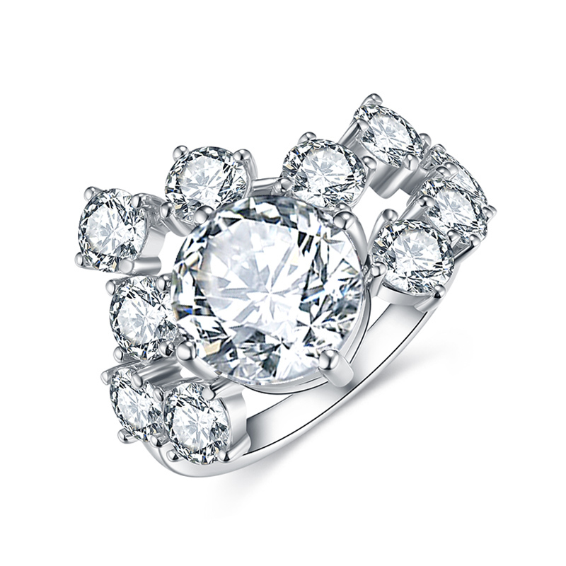 Sotiya Round Cut Moissanite Cluster Ring Sterling Silver-Sotiya