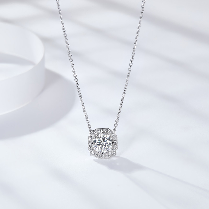 Sotiya Belle Geometry Round Cut Moissanite Necklace Sterling Silver-Sotiya