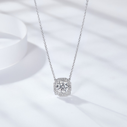 Sotiya Belle Geometry Round Cut Moissanite Necklace Sterling Silver-Sotiya