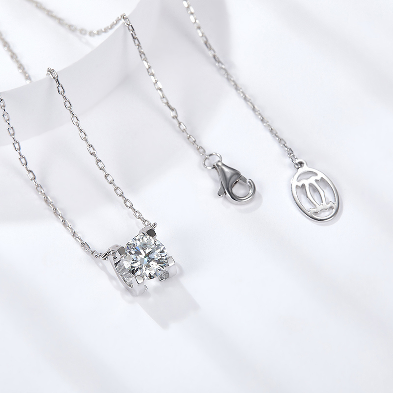 Sotiya Square Shaped Solitaire Round Cut Moissanite Necklace Sterling Silver-Sotiya