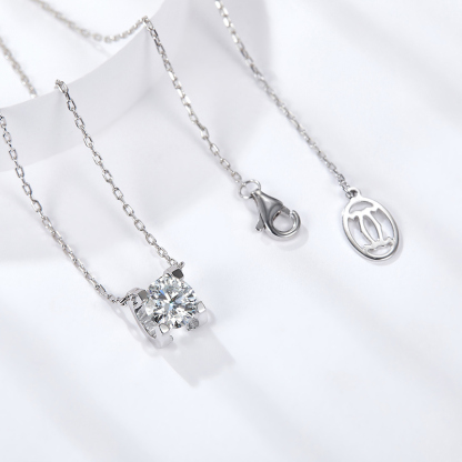 Sotiya Square Shaped Solitaire Round Cut Moissanite Necklace Sterling Silver-Sotiya