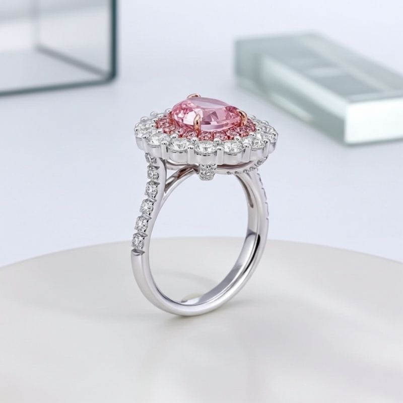 Sotiya Double Halo Cathedral Pear Cut Pink Two Tone Engagement Ring Sterling Silver-Sotiya