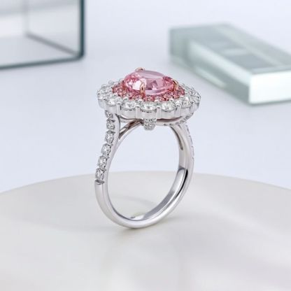 Sotiya Double Halo Cathedral Pear Cut Pink Two Tone Engagement Ring Sterling Silver-Sotiya