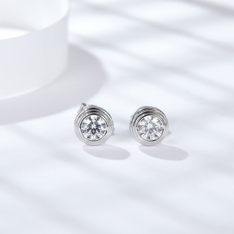 Sotiya Bezel Set Solitaire Round Cut Stud Earrings Sterling Silver-Sotiya