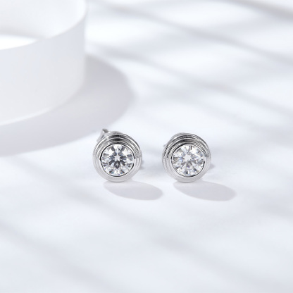 Sotiya Bezel Set Solitaire Round Cut Stud Earrings Sterling Silver-Sotiya