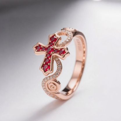 Sotiya Cross Design Faith Round Cut Coffee Cocktail Ring Sterling Silver-Sotiya