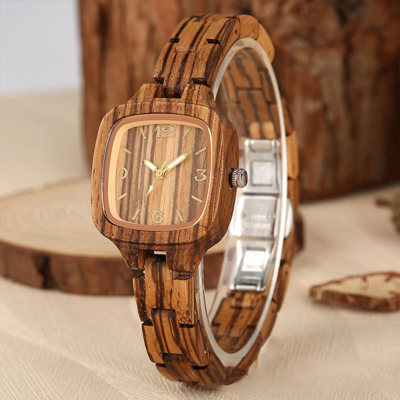 Sotiya Zebra and Maple Square Case Black Digital Face Women's Wooden Watch-Sotiya