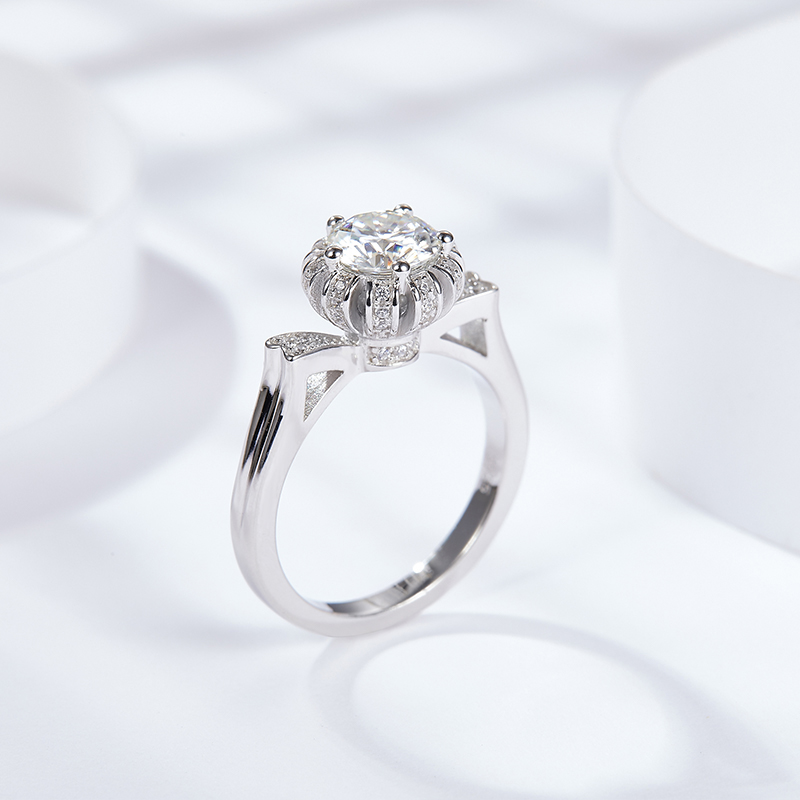 Sotiya Cat Shaped Flower Design Round Cut Moissanite Engagement Ring Sterling Silver-Sotiya