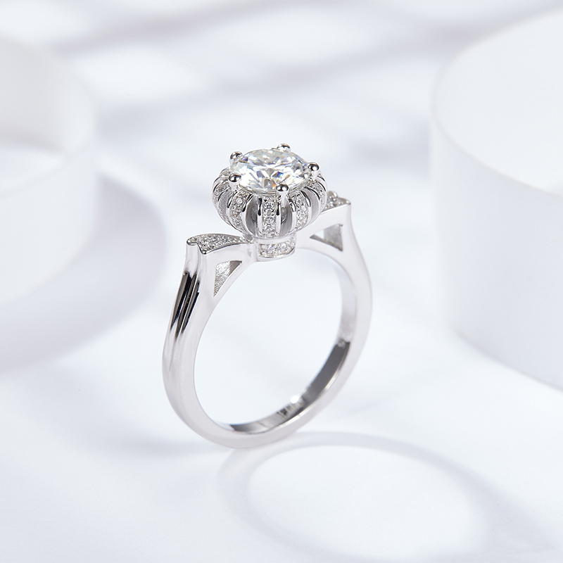 Sotiya Cat Shaped Flower Design Round Cut Moissanite Engagement Ring Sterling Silver-Sotiya