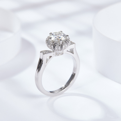 Sotiya Cat Shaped Flower Design Round Cut Moissanite Engagement Ring Sterling Silver-Sotiya