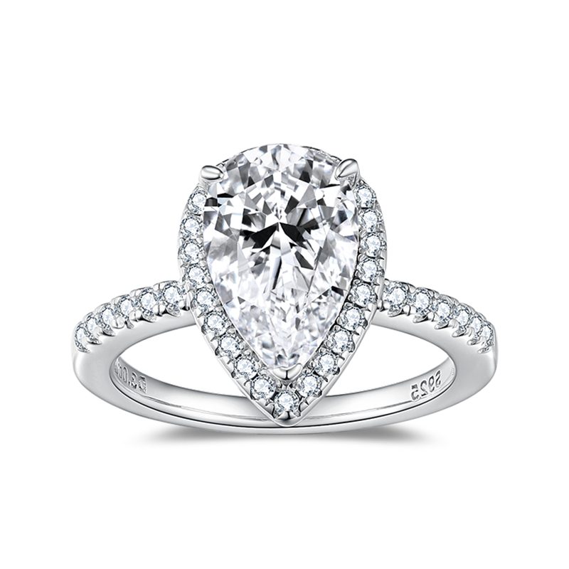 Sotiya Halo Pear Cut Moissanite Engagement Ring Sterling Silver-Sotiya