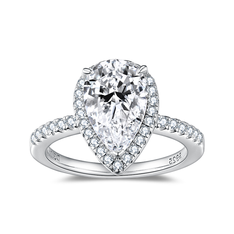 Sotiya Halo Pear Cut Moissanite Engagement Ring Sterling Silver-Sotiya