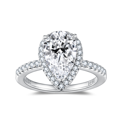 Sotiya Halo Pear Cut Moissanite Engagement Ring Sterling Silver-Sotiya