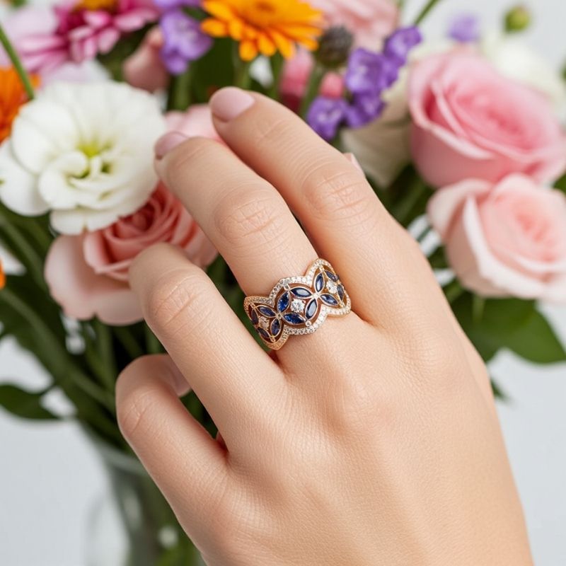 Sotiya Round and Marquise Cut Flower Ring Sterling Silver-Sotiya