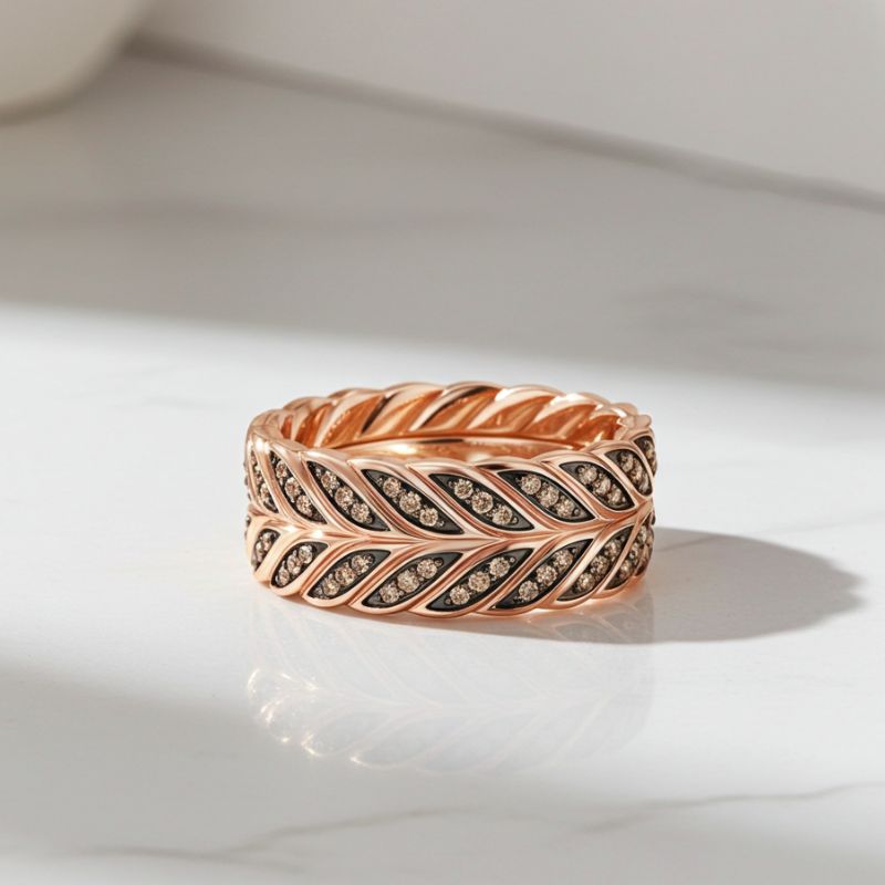 Sotiya Feather Design Unisex Coffee Chevron Band Ring Sterling Silver-Sotiya