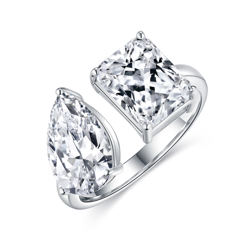 Sotiya Toi et Moi Radiant and Pear Cut Two Stone Moissanite Engagement Ring Sterling Silver-Sotiya