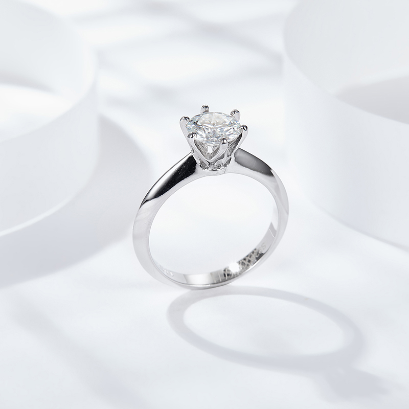 Sotiya Classic 6 Prong Round Cut Solitaire Moissanite Engagement Ring Sterling Silver