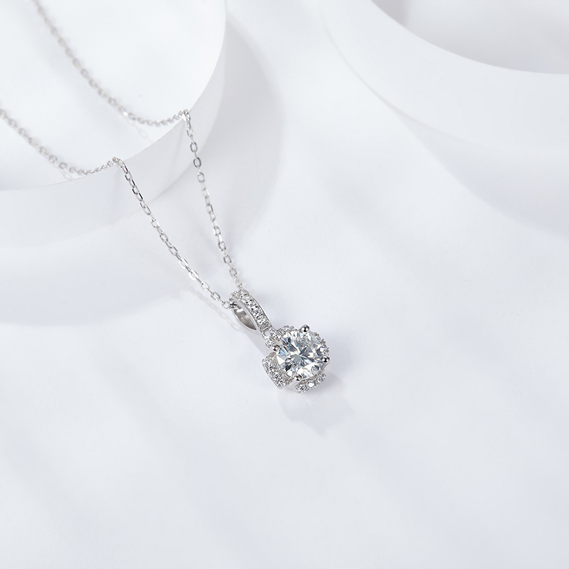 Sotiya Flower Design Round Cut Moissanite Necklace Sterling Silver-Sotiya
