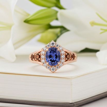 Sotiya Halo Oval Cut Coffee Engagement Ring Sterling Silver-Sotiya