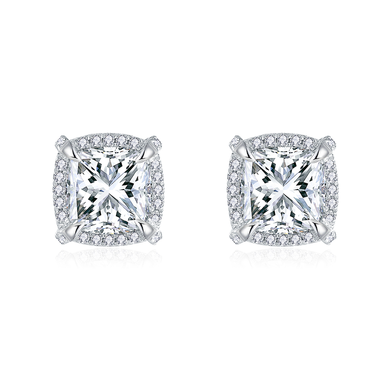 Sotiya Halo Cushion Cut Moissanite Stud Earrings Sterling Silver-Sotiya