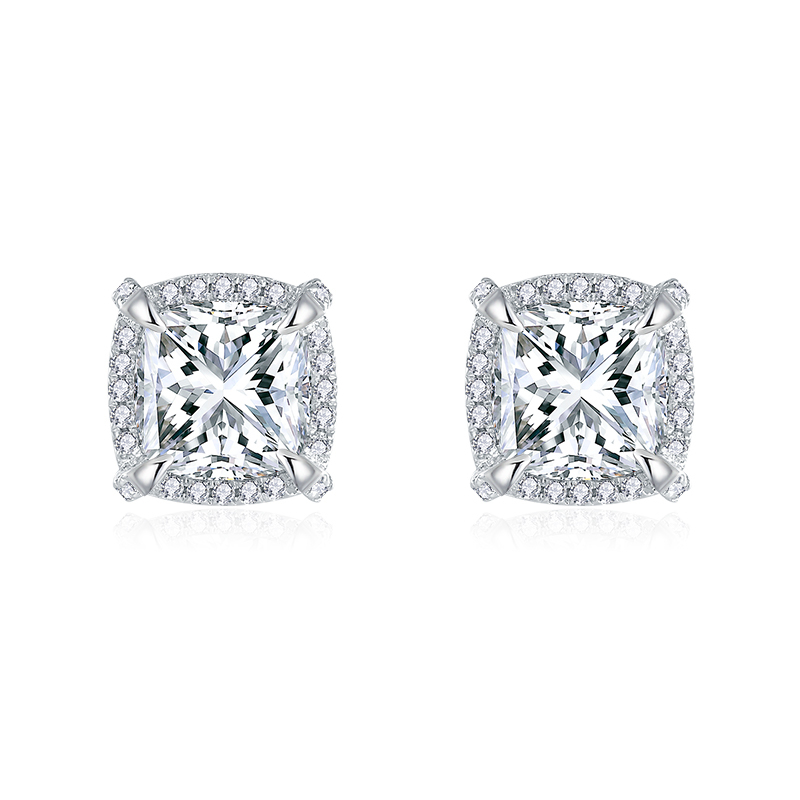 Sotiya Halo Cushion Cut Moissanite Stud Earrings Sterling Silver-Sotiya