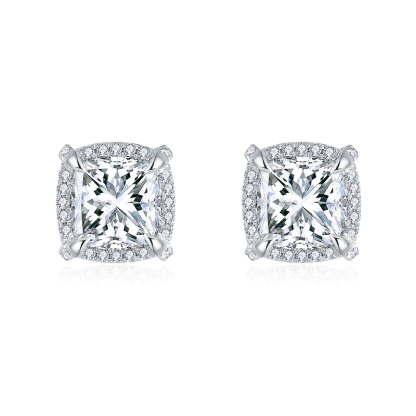 Sotiya Halo Cushion Cut Moissanite Stud Earrings Sterling Silver-Sotiya