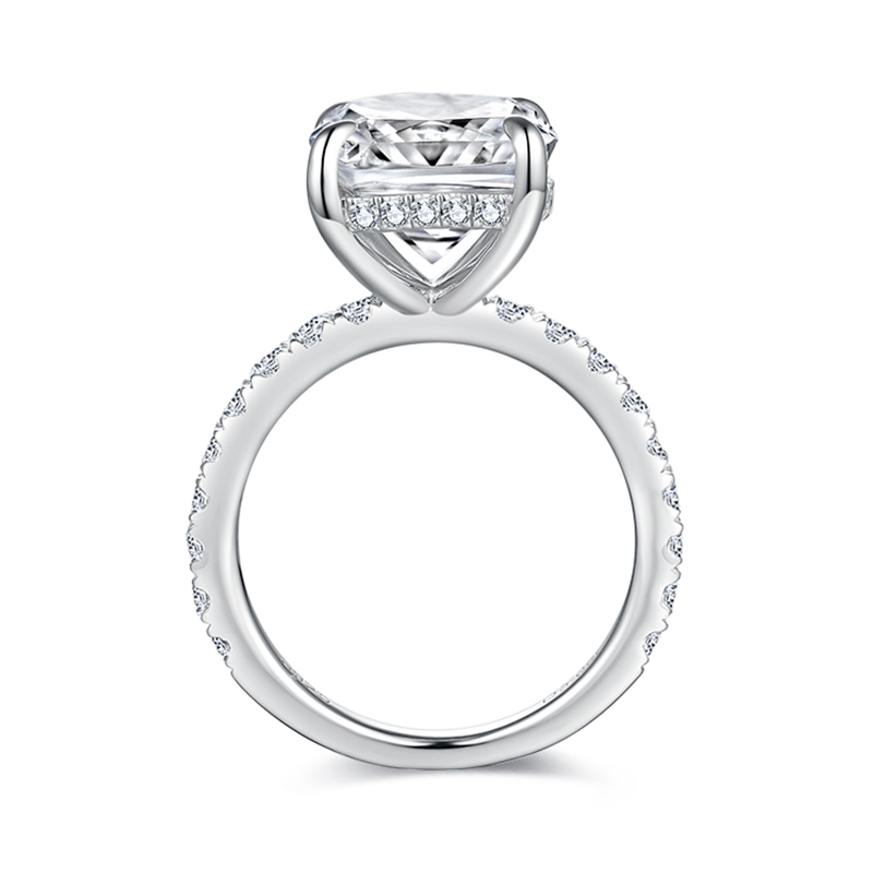 Sotiya Hidden Halo Cushion Cut Moissanite Engagement Ring Sterling Silver-Sotiya