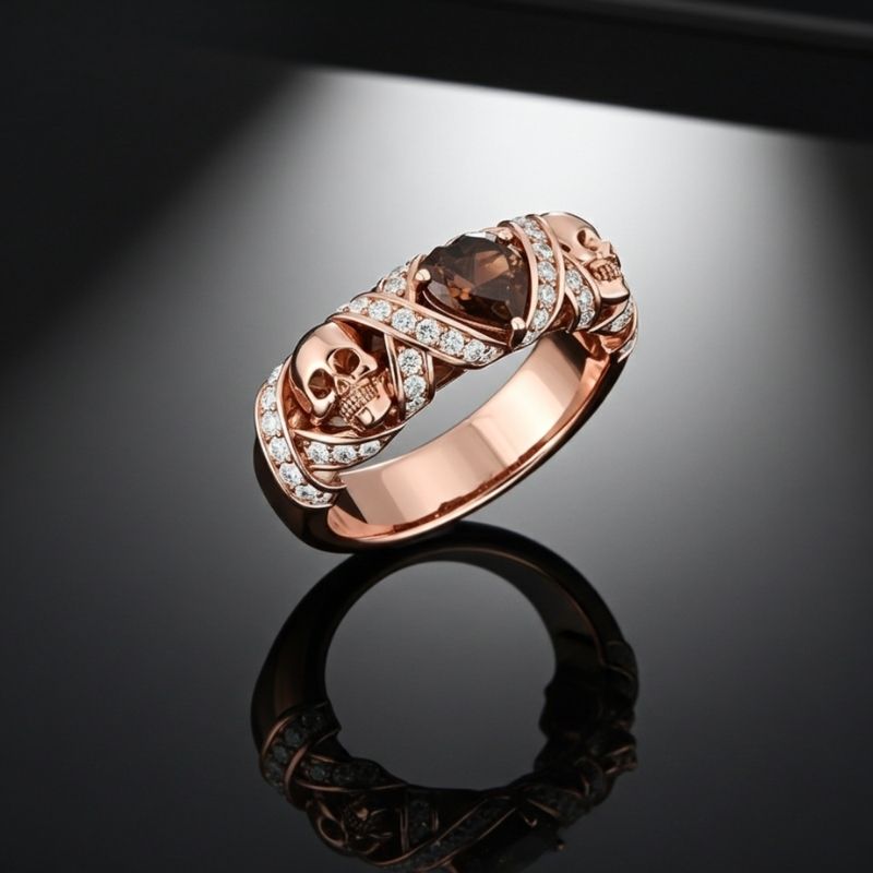 Sotiya Gothic Skull Heart Cut Coffee Women's Wedding Ring Sterling Silver-Sotiya