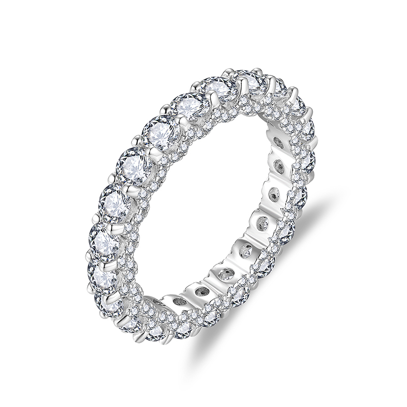 Sotiya Round Cut Three Sided Pave Moissanite Eternity Ring Sterling Silver-Sotiya