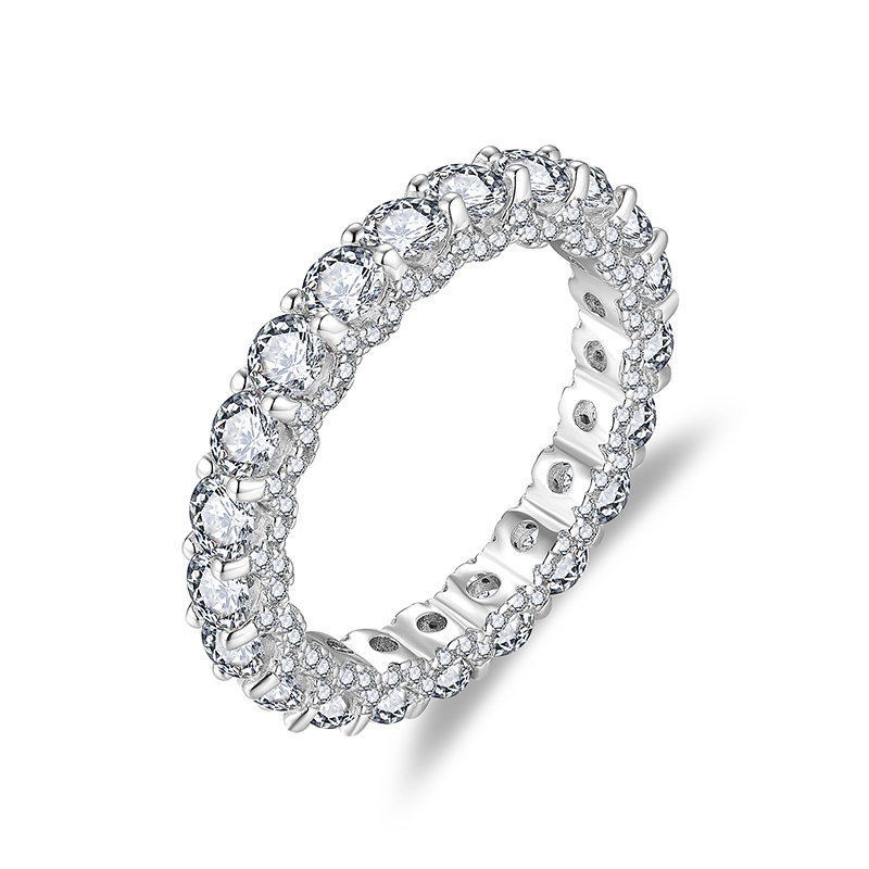 Sotiya Round Cut Three Sided Pave Moissanite Eternity Ring Sterling Silver-Sotiya
